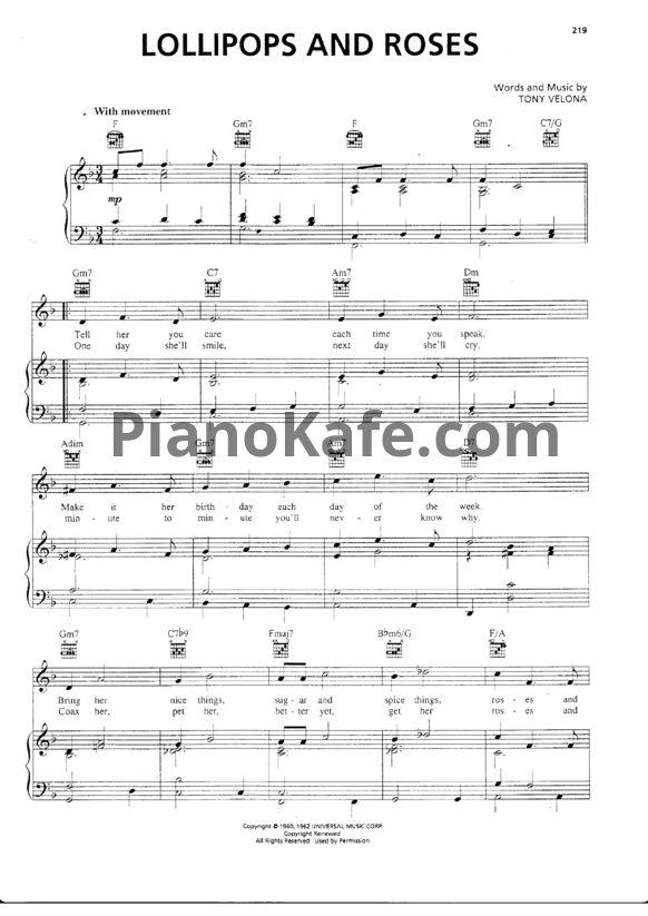 Ноты Tony Velona - Lollipops and roses - PianoKafe.com