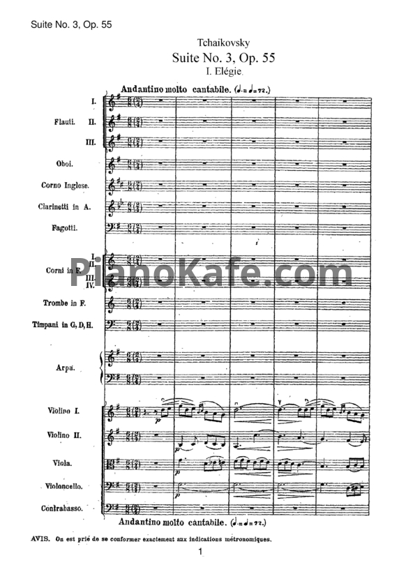 Ноты П. И. Чайковский - Сюита №3 Op. 55 (Партитура) - PianoKafe.com