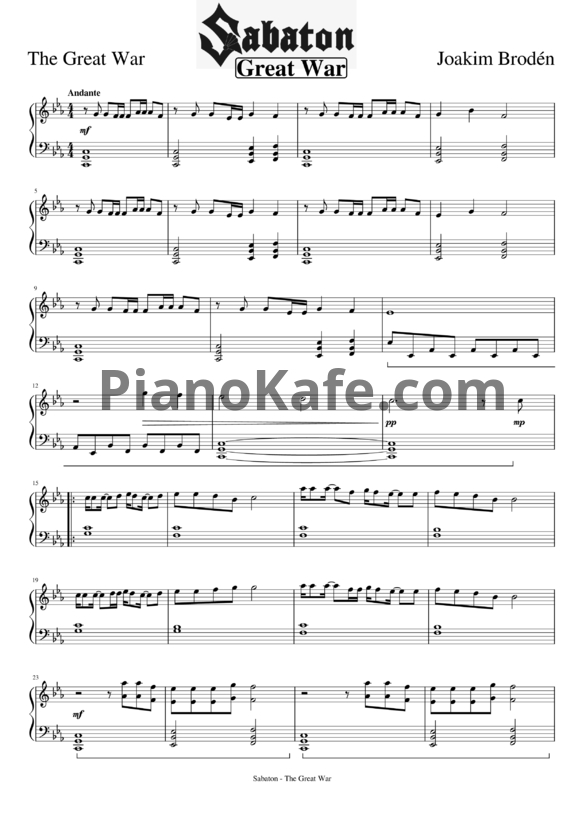 Ноты Sabaton - Great war - PianoKafe.com