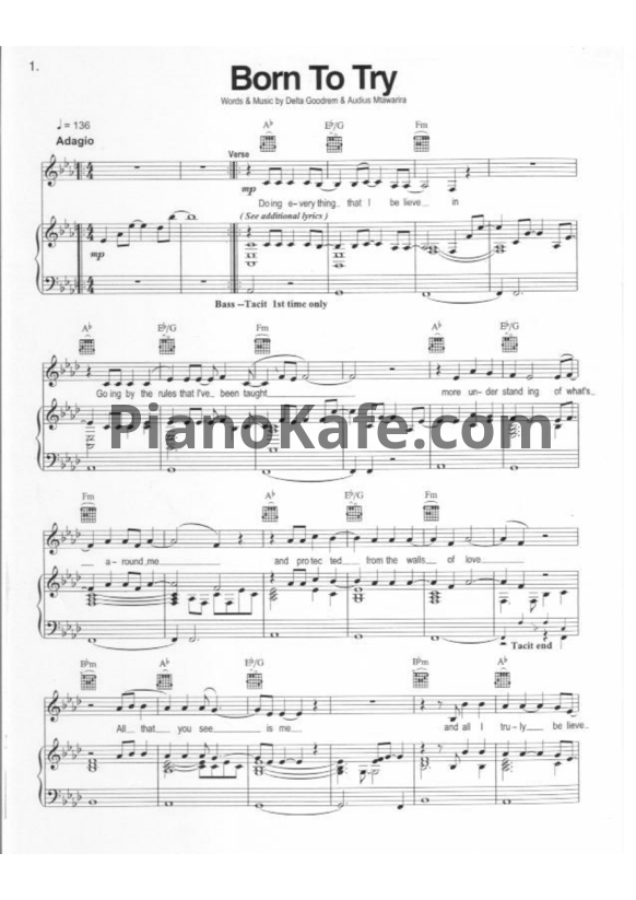 Ноты Delta Goodrem - Born to Try - PianoKafe.com