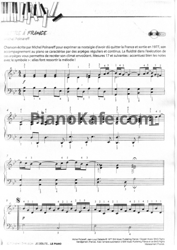 Ноты Michel Polnareff - Lettre a France - PianoKafe.com