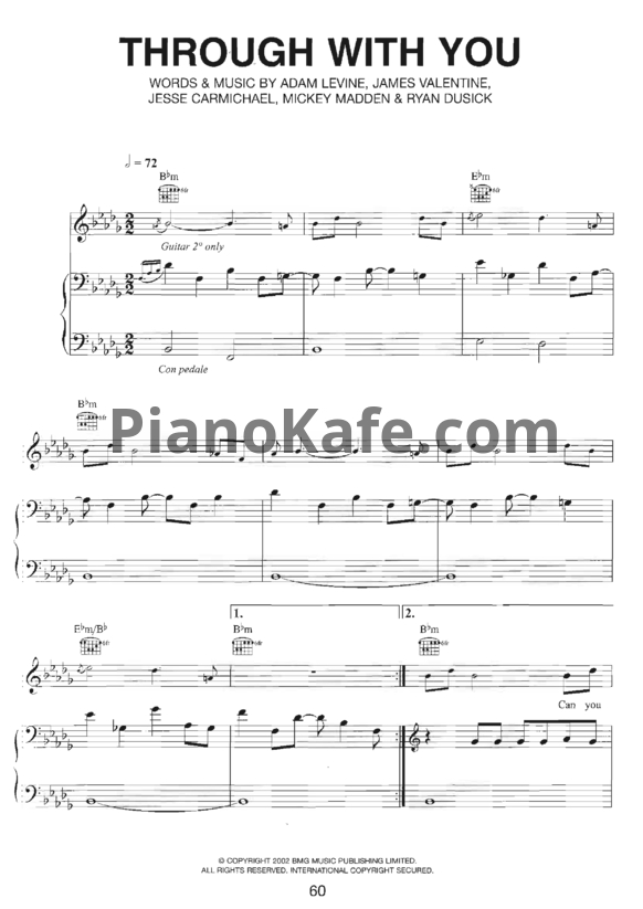 Ноты Maroon 5 - Through with you - PianoKafe.com