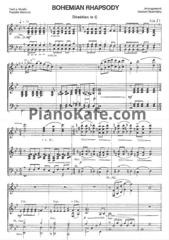 Ноты Queen - Bohemian rhapsody (Arrangement by Norbert Studnitzky) - PianoKafe.com