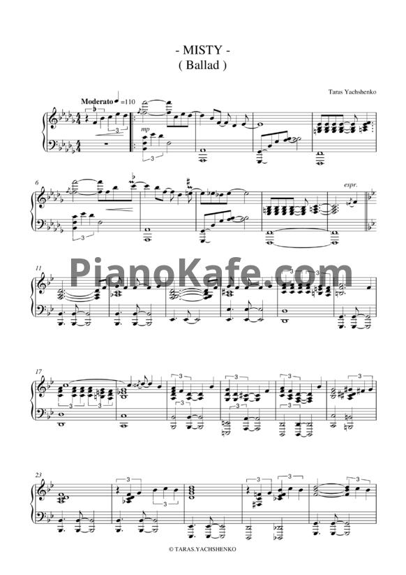 Ноты Тарас Ященко - Misty (Ballad) - PianoKafe.com
