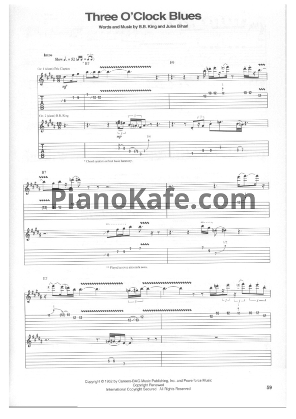Ноты B. B. King and Eric Clapton - Three o'clock blues - PianoKafe.com