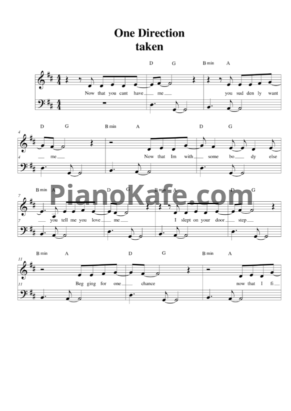 Ноты One Direction - Taken - PianoKafe.com