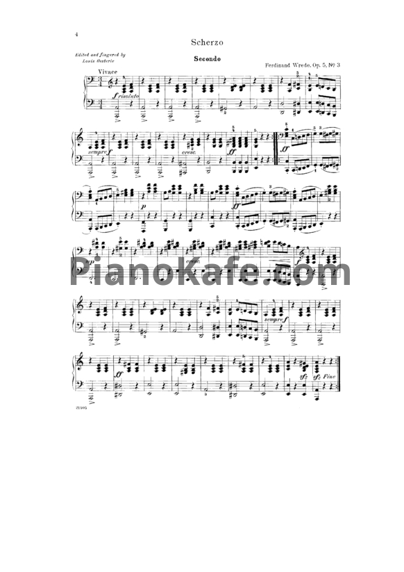 Ноты Ferd Wrede - Scherzo (Op. 5, №3) для фортепиано в 4 руки - PianoKafe.com