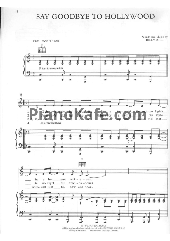 Ноты Billy Joel - Say goodbye to Hollywood - PianoKafe.com