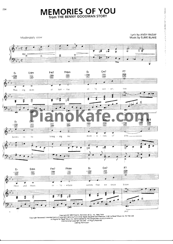 Ноты Eubie Blake - Memories of you - PianoKafe.com