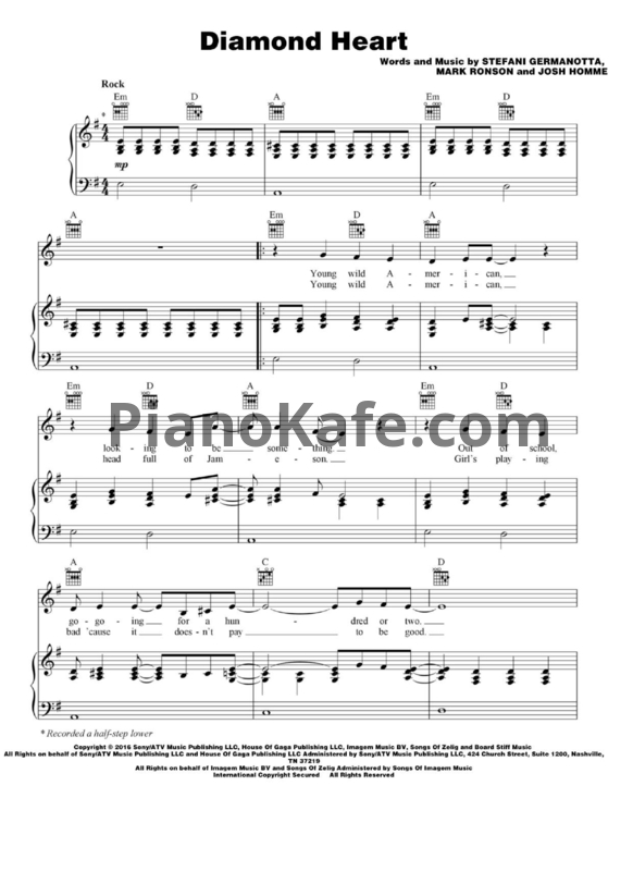 Ноты Lady Gaga - Diamond heart - PianoKafe.com