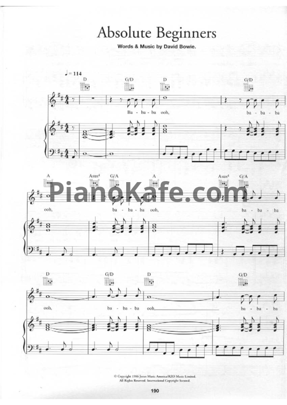 Ноты David Bowie - Absolute beginners - PianoKafe.com