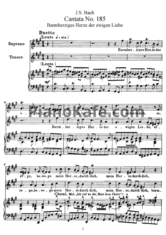 Ноты И. Бах - Кантата №185 "Barmherzinges herze der ewigen liebe" (BWV 185) - PianoKafe.com