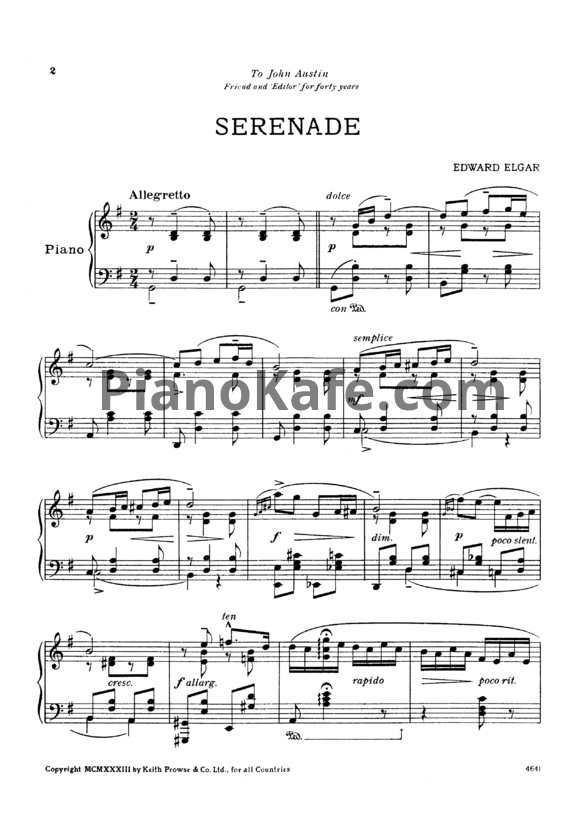 Ноты Эдуард Элгар - Серенада для фортепиано - PianoKafe.com
