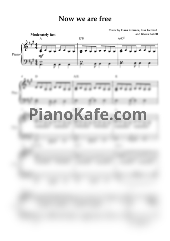 Ноты Hans Zimmer - Now we are free (Piano cover) - PianoKafe.com