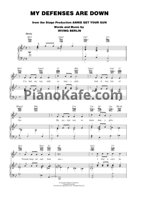 Ноты Irving Berlin - My defenses are down - PianoKafe.com
