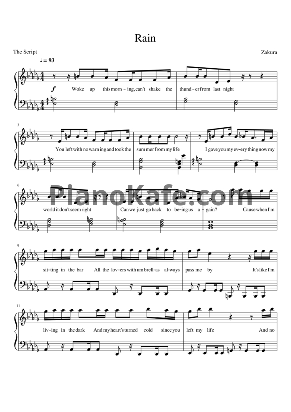 Ноты The Script - Rain - PianoKafe.com