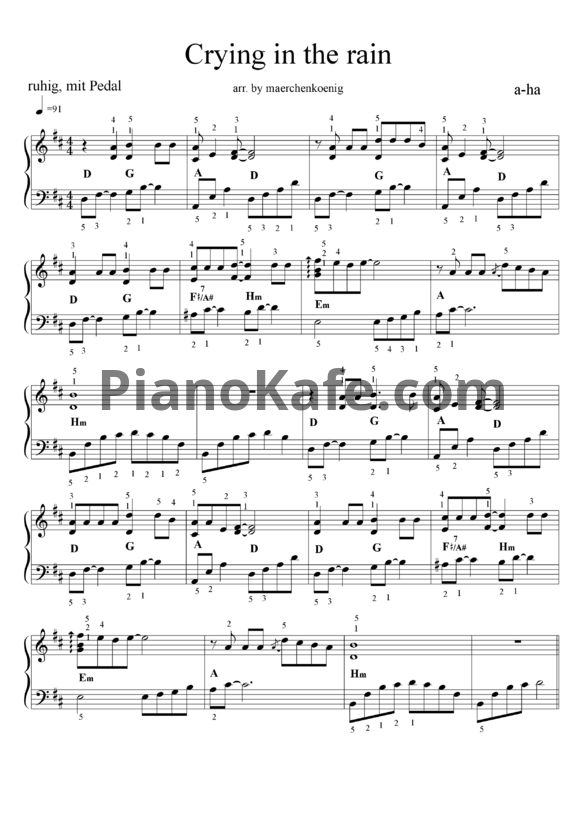 Ноты A-ha - Crying in the Rain - PianoKafe.com