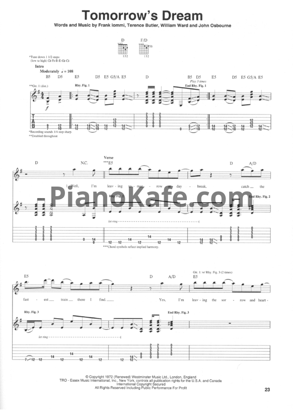 Ноты Black Sabbath - Tomorrow's dream (Guitar tabs & Voice) - PianoKafe.com