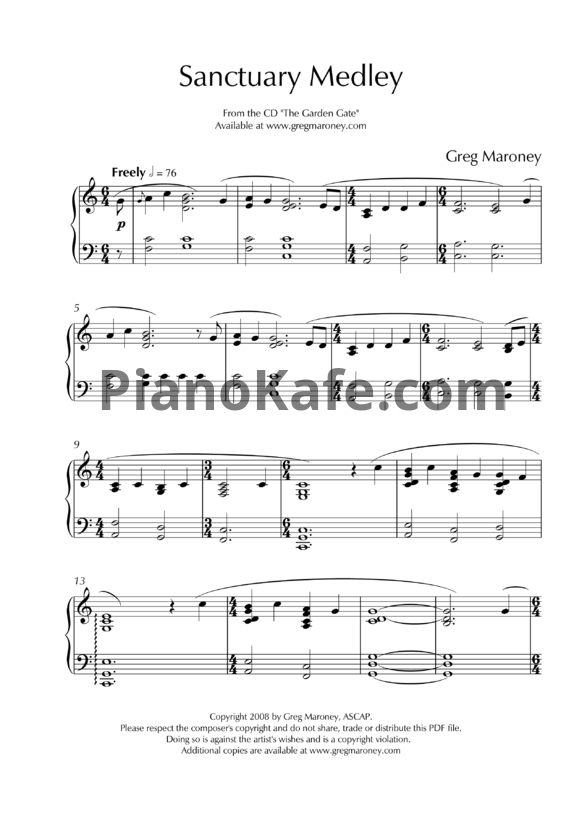 Ноты Greg Maroney - Sanctuary medley - PianoKafe.com