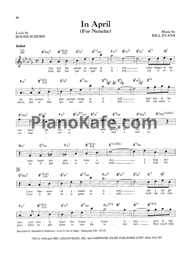 Ноты Bill Evans - In april (For Nenette) - PianoKafe.com