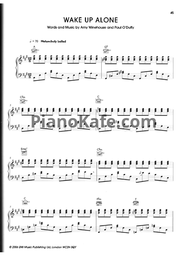 Ноты Amy Winehouse - Wake up alone - PianoKafe.com