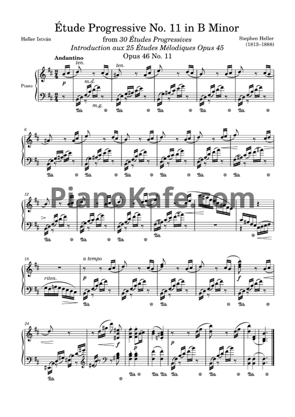 Ноты Стефан Хеллер - Этюд (Op. 46, №11) си-бемоль минор - PianoKafe.com