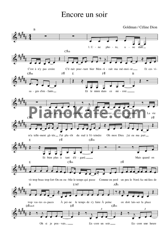 Ноты Celine Dion - Encore un soir - PianoKafe.com