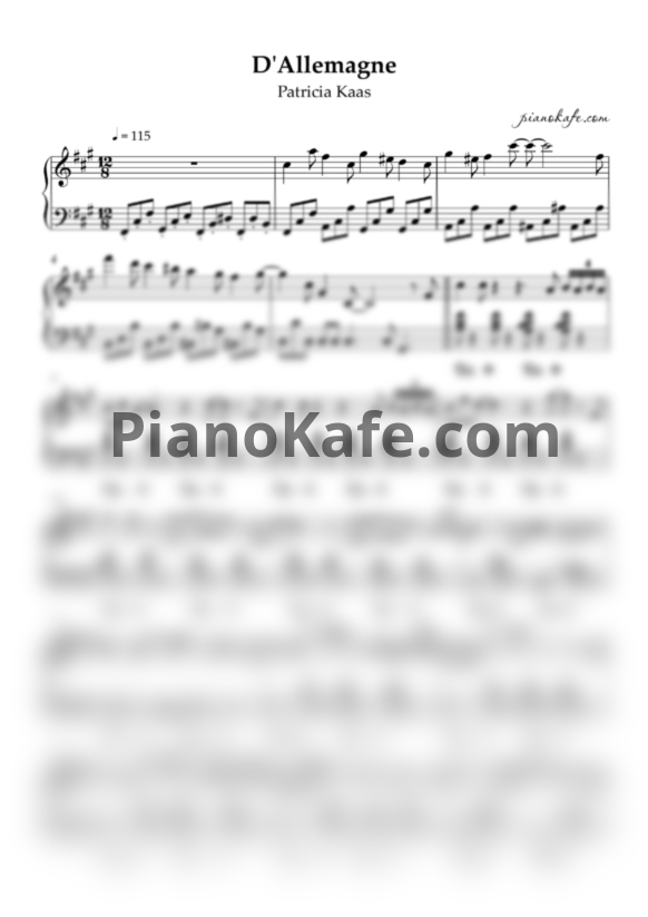 Ноты Patricia Kaas - D'Allemagne (Упрощённая версия) - PianoKafe.com