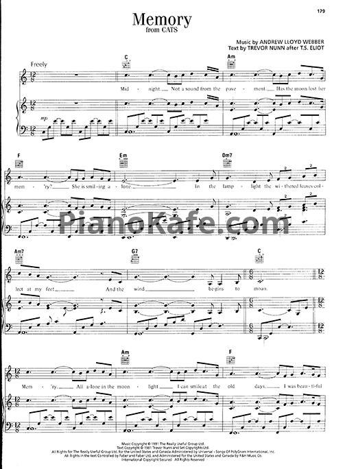 Ноты Barry Manilow - Memory - PianoKafe.com