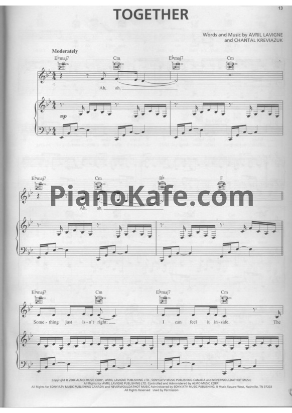 Ноты Avril Lavigne - Together - PianoKafe.com