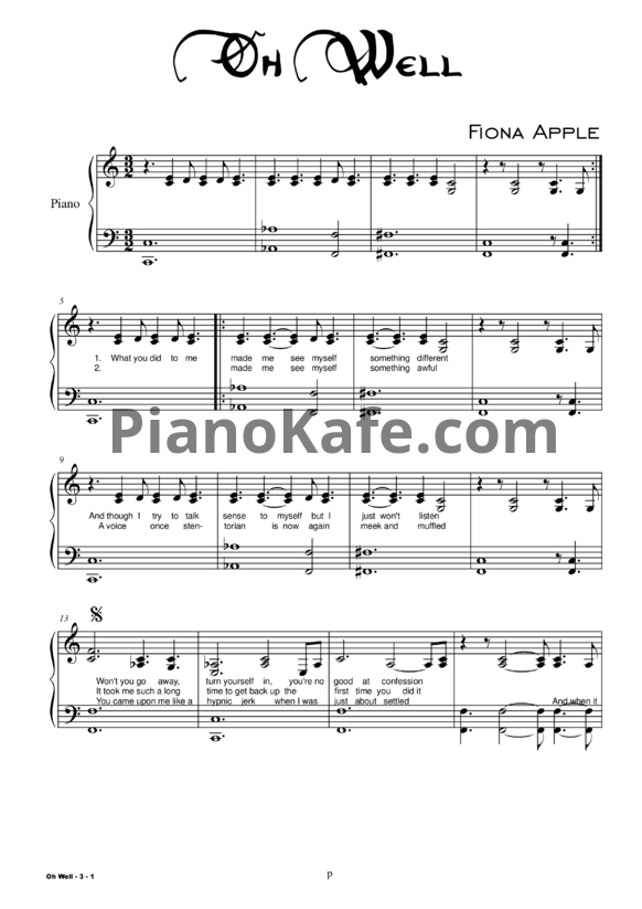 Ноты Fiona Apple - Oh well - PianoKafe.com