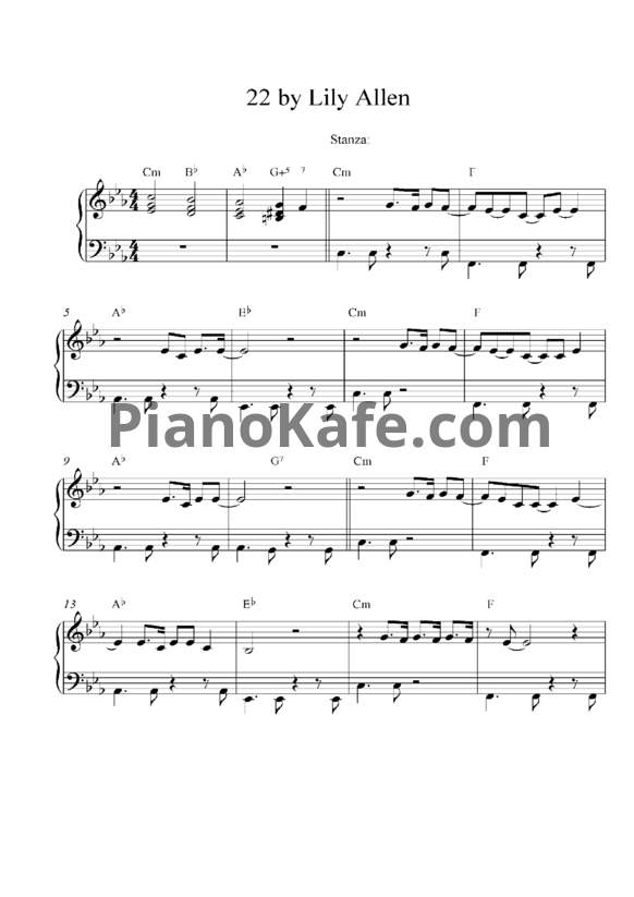 Ноты Lily Allen - 22 - PianoKafe.com