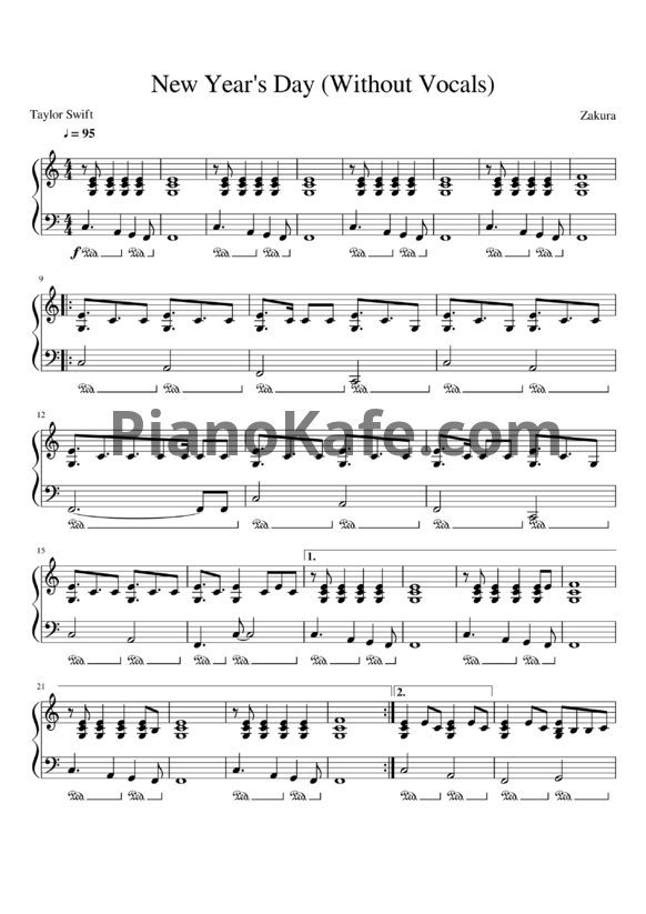 Ноты Taylor Swift - New Year's day - PianoKafe.com