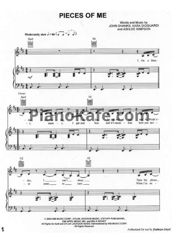 Ноты Ashlee Simpson - Pieces Of Me - PianoKafe.com