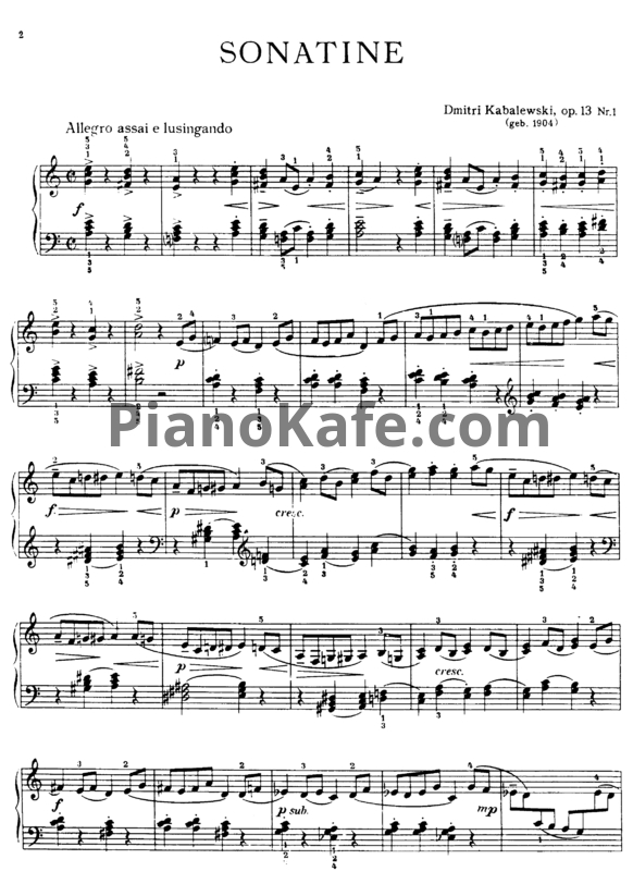 Ноты Дмитрий Кабалевский - Сонатина №1 (Op. 13, №1) - PianoKafe.com
