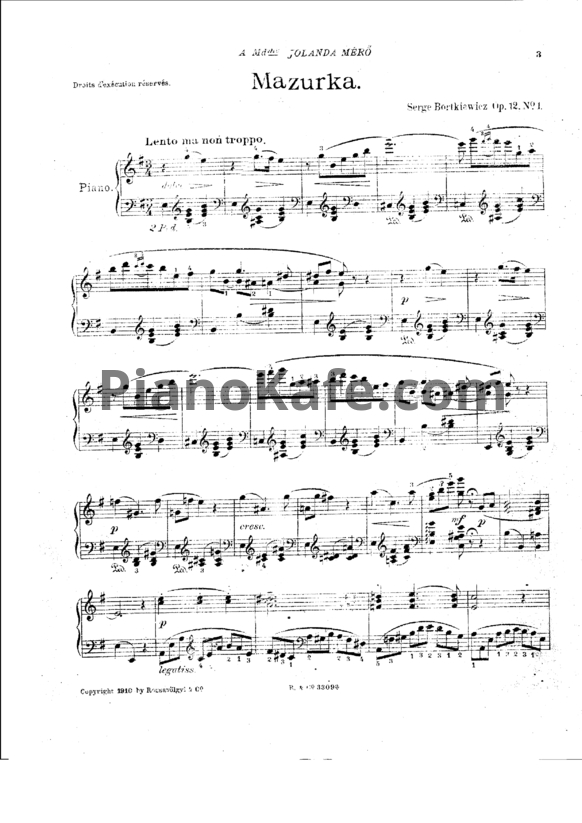 Ноты С. Борткевич - Три пьесы (Op. 12) - PianoKafe.com