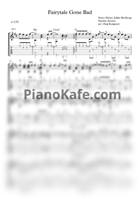 Ноты Sunrise Avenue - Fairytale gone bad (Переложение для гитары Oleg Kurguzov) - PianoKafe.com