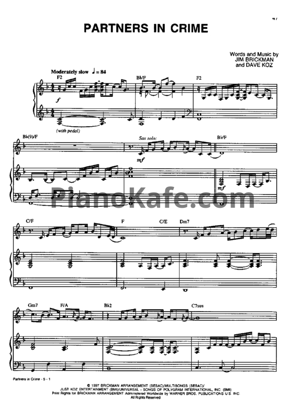 Ноты Jim Brickman - Partners in crime - PianoKafe.com