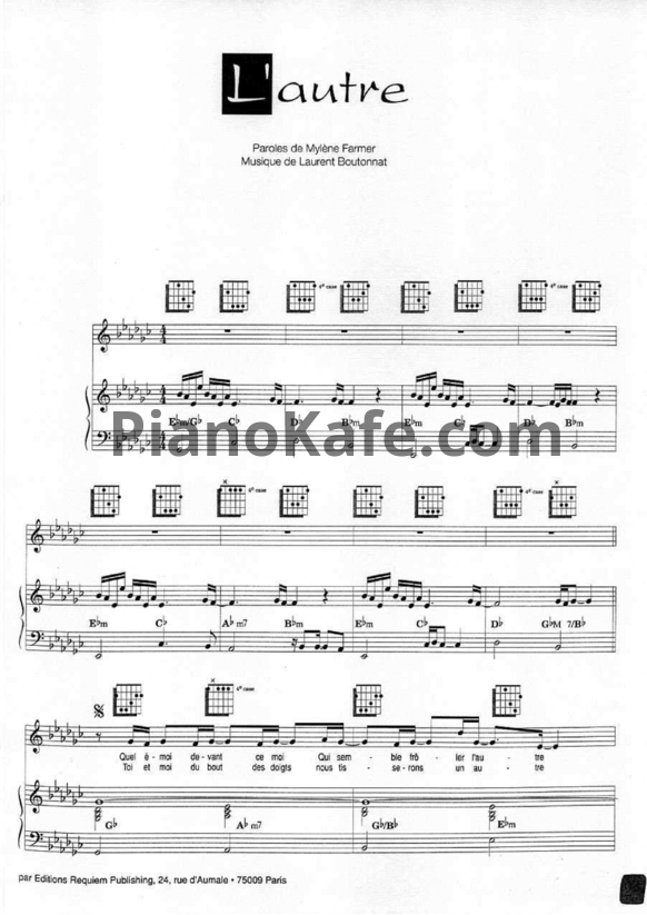 Ноты Mylene Farmer - L'autre - PianoKafe.com