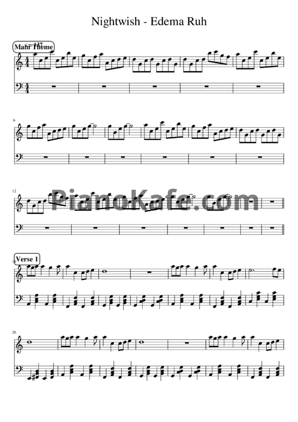 Ноты Nightwish - Edema ruh - PianoKafe.com