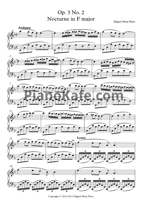 Ноты Miguel Mota Pinto - Nocturne in F Major | Op. 3 No. 2 | Original Composition for Piano - PianoKafe.com