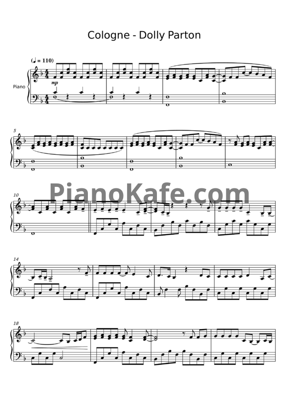 Ноты Dolly Parton - Cologne - PianoKafe.com