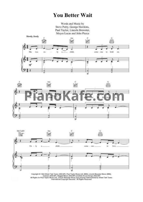Ноты Steve Perry - You better wait - PianoKafe.com
