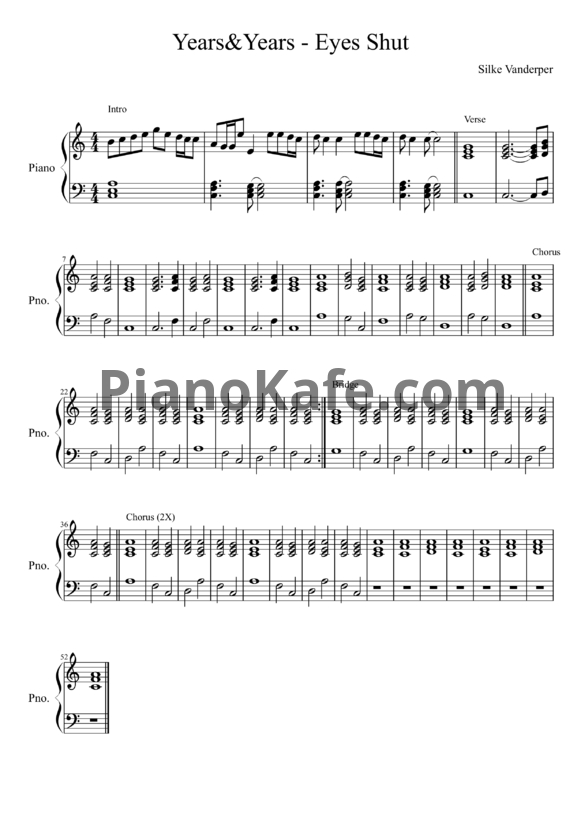 Ноты Years & Years - Eyes Shut - PianoKafe.com