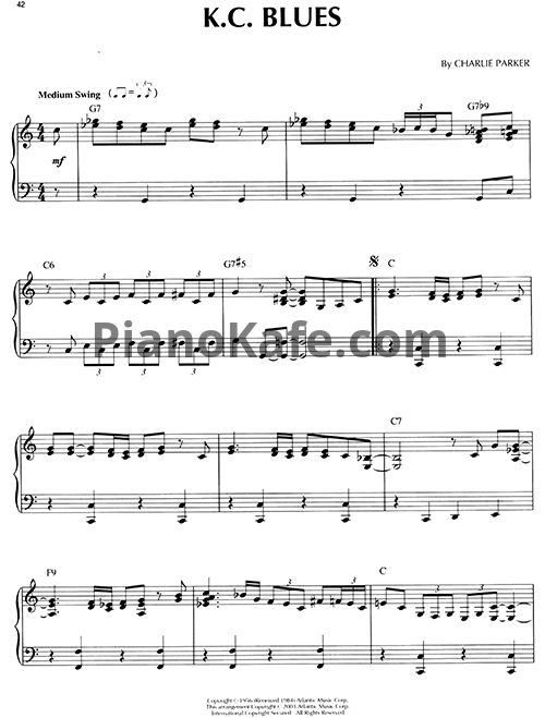 Ноты Charlie Parker - K. C. Blues - PianoKafe.com