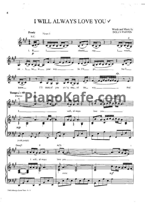 Ноты Dolly Parton - I will always love you - PianoKafe.com