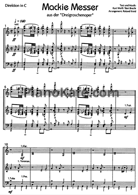 Ноты Kurt Weil - Mackie Messer (Версия 2) - PianoKafe.com
