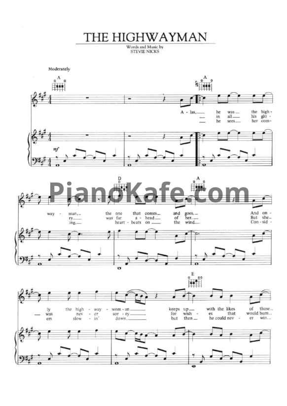 Ноты Stevie Nicks - The highwayman - PianoKafe.com