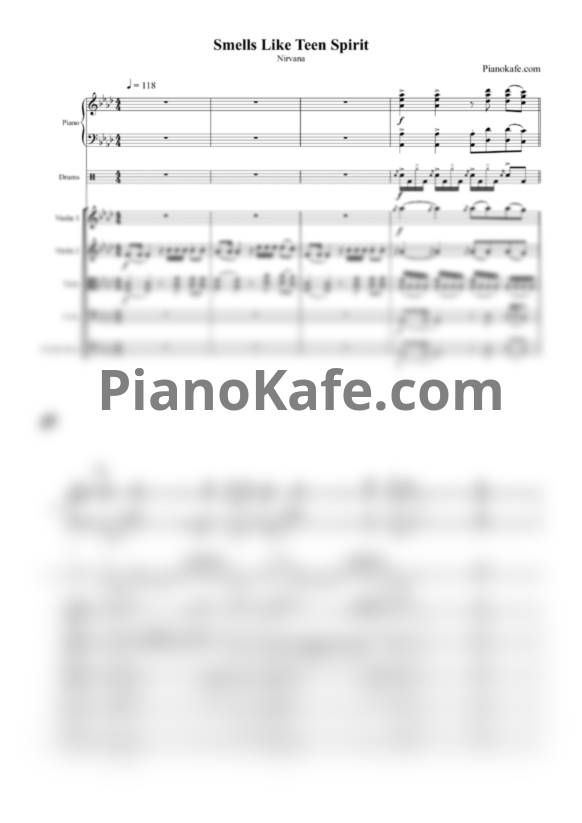 Ноты Nirvana - Smells like teen spirit (Партитура и партии) - PianoKafe.com