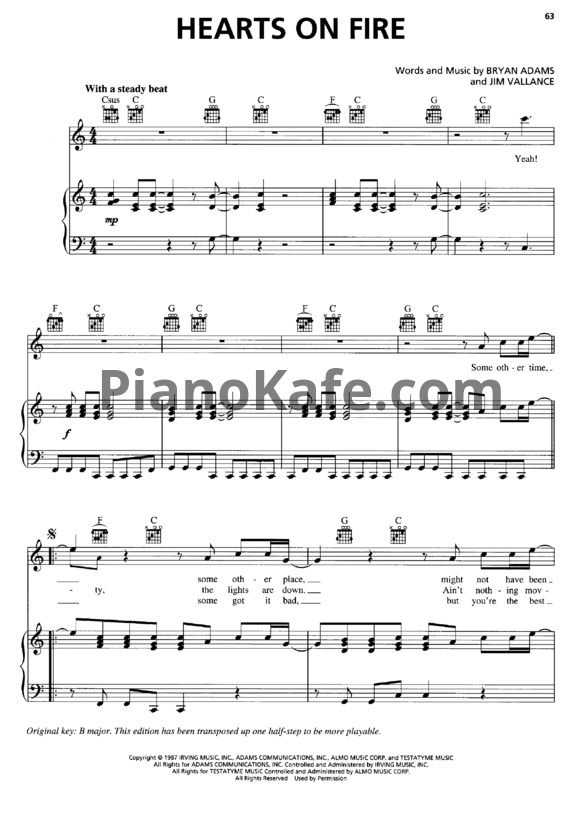 Ноты Bryan Adams - Hearts on Fire - PianoKafe.com